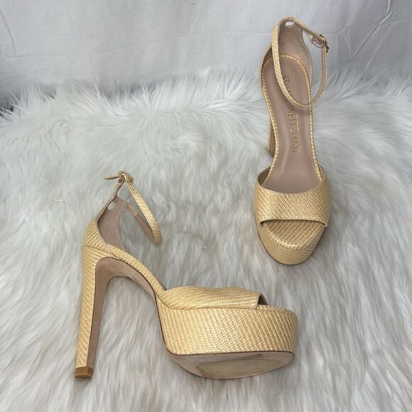 Stuart Weitzman Women's Straw Platform Sandals Sz 9 - Picture 2 of 7
